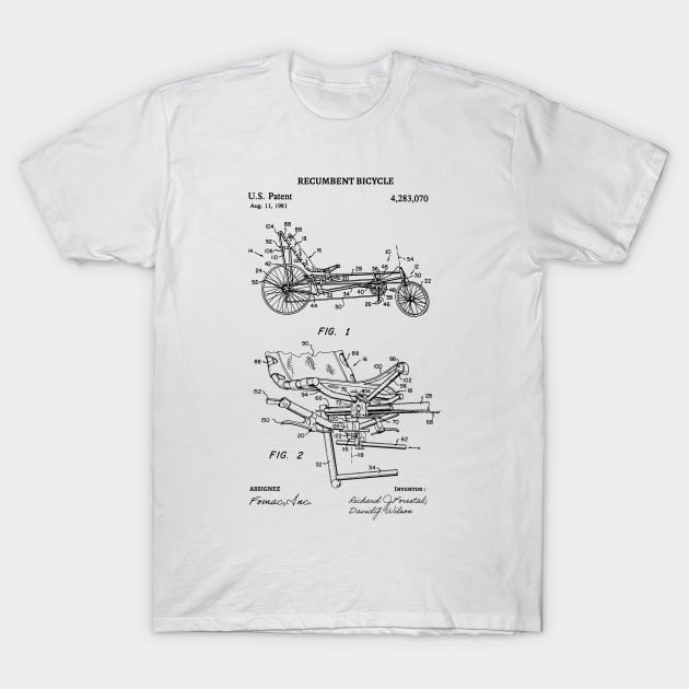 Recumbent Bicycle Patent - Recumbent Bicycle blueprint art T-Shirt by Anodyle